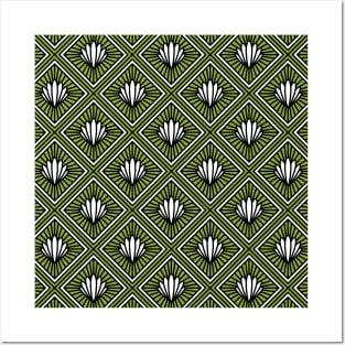 Art Deco Pattern No 83 - Green - Nautical Seashell Pattern Posters and Art